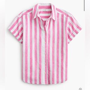 J Crew Pink & White Stripe Short-Sleeve Button-Up Shirt linen women’s 3x new NWT